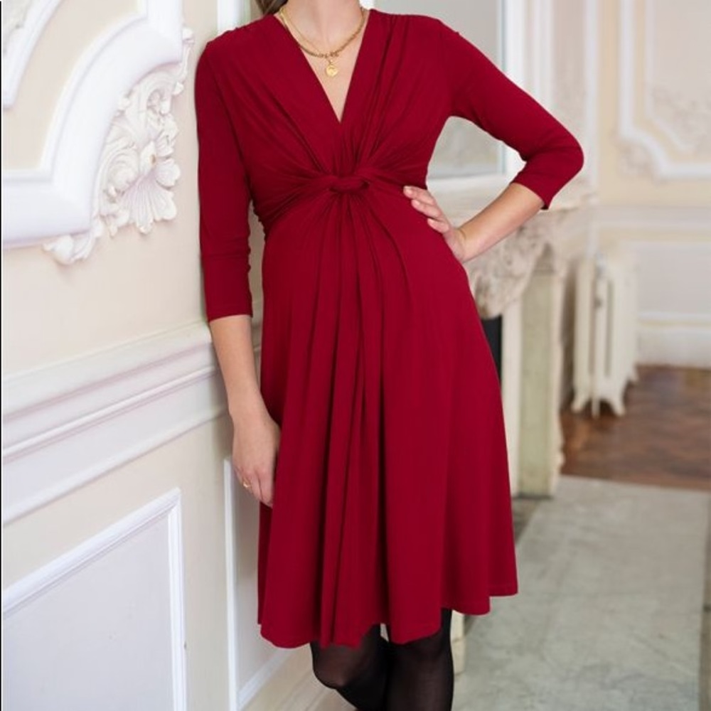 Seraphine Claret Red Knot Front Maternity Dress, Size 2 US/6 UK, EUC
